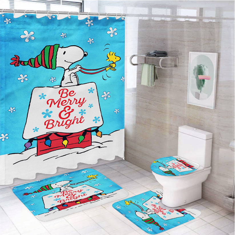 Peanuts Snoopy Christmas 4Pcs Bathroom Set Shower Curtain