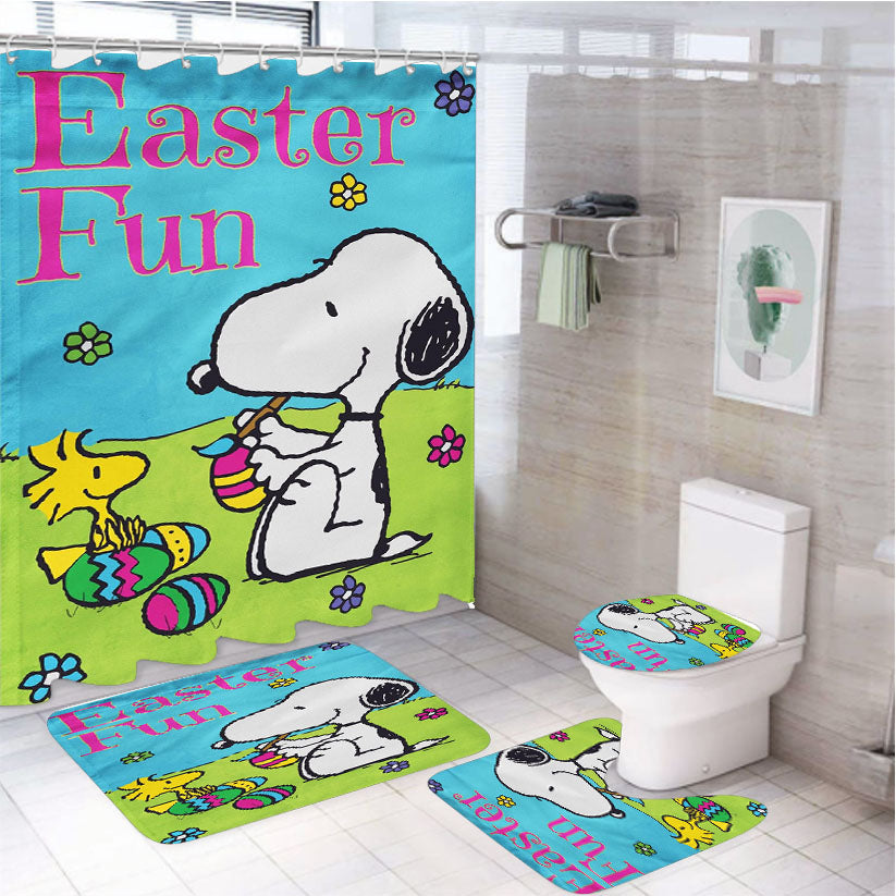 Peanuts Snoopy Easter Eggs 4Pcs Bathroom Set Shower Curtain