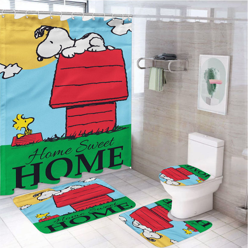 Peanuts Snoopy Home Sweet Home 4Pcs Bathroom Set Shower Curtain