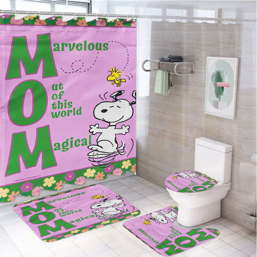 Peanuts Snoopy Mom 4Pcs Bathroom Set Shower Curtain