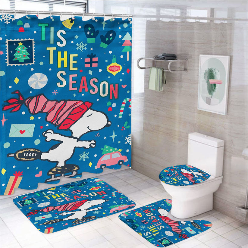 Peanuts Snoopy Winter Christmas 4Pcs Bathroom Set Shower Curtain