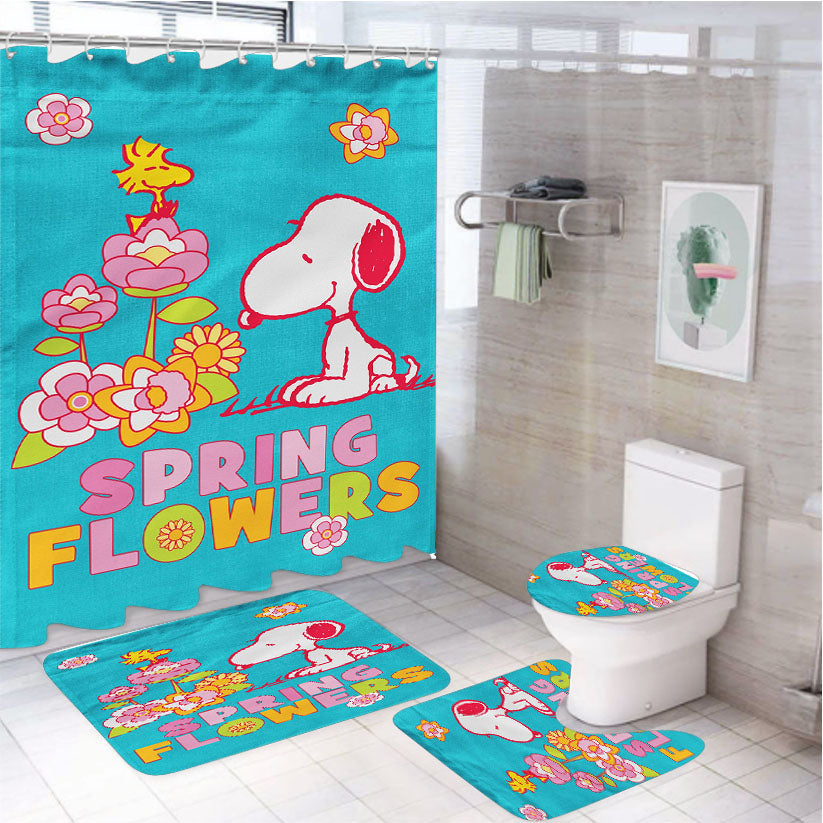 Peanuts Spring Flowers 4Pcs Bathroom Set Shower Curtain