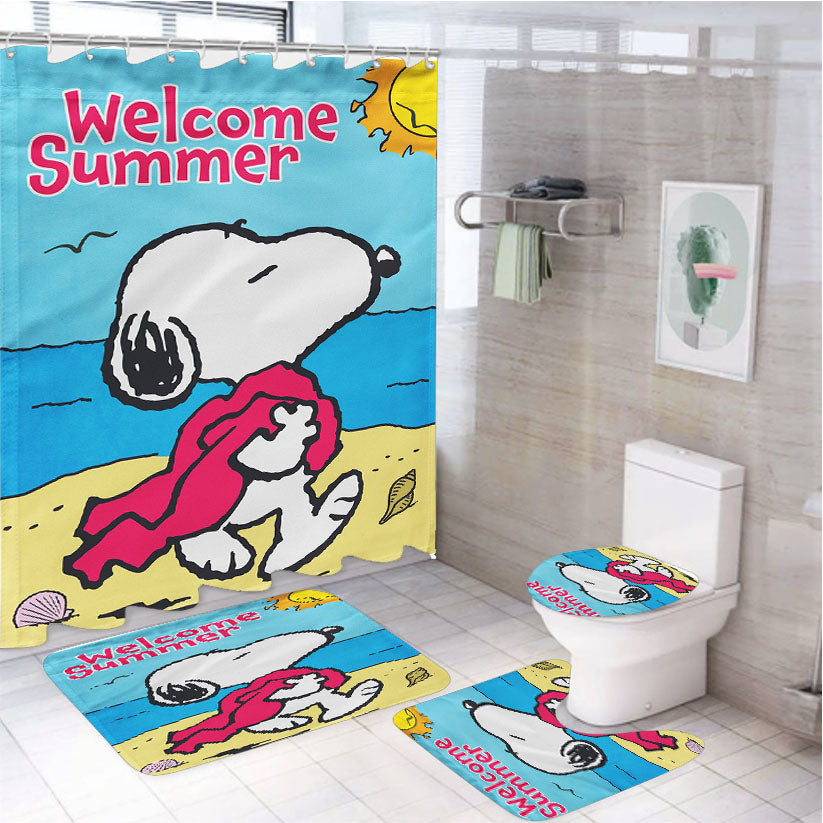 Peanuts Summer Beach Snoopy 4Pcs Bathroom Set Shower Curtain