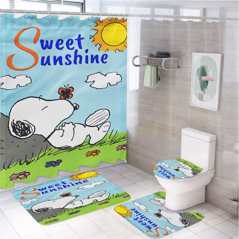 Peanuts Sweet Sunshine Snoopy 4Pcs Bathroom Set Shower Curtain