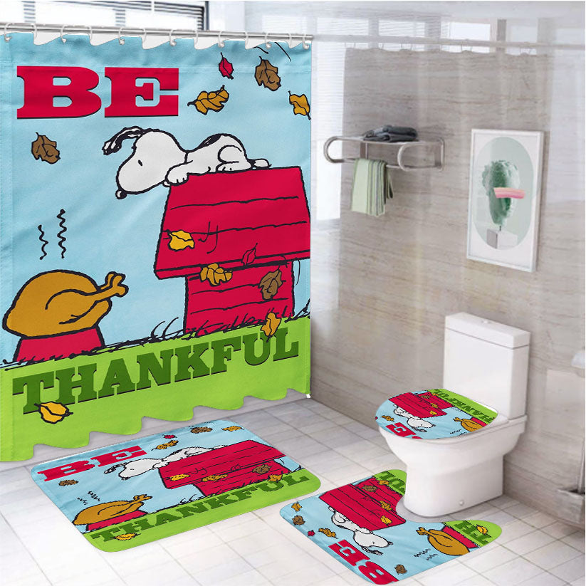 Peanuts Thankful Snoopy Turkey Thanksgiving 4Pcs Bathroom Set Shower Curtain