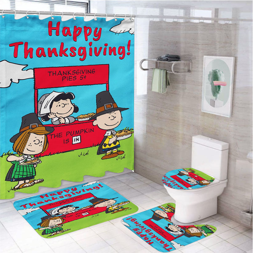 Peanuts Thanksgiving 4Pcs Bathroom Set Shower Curtain