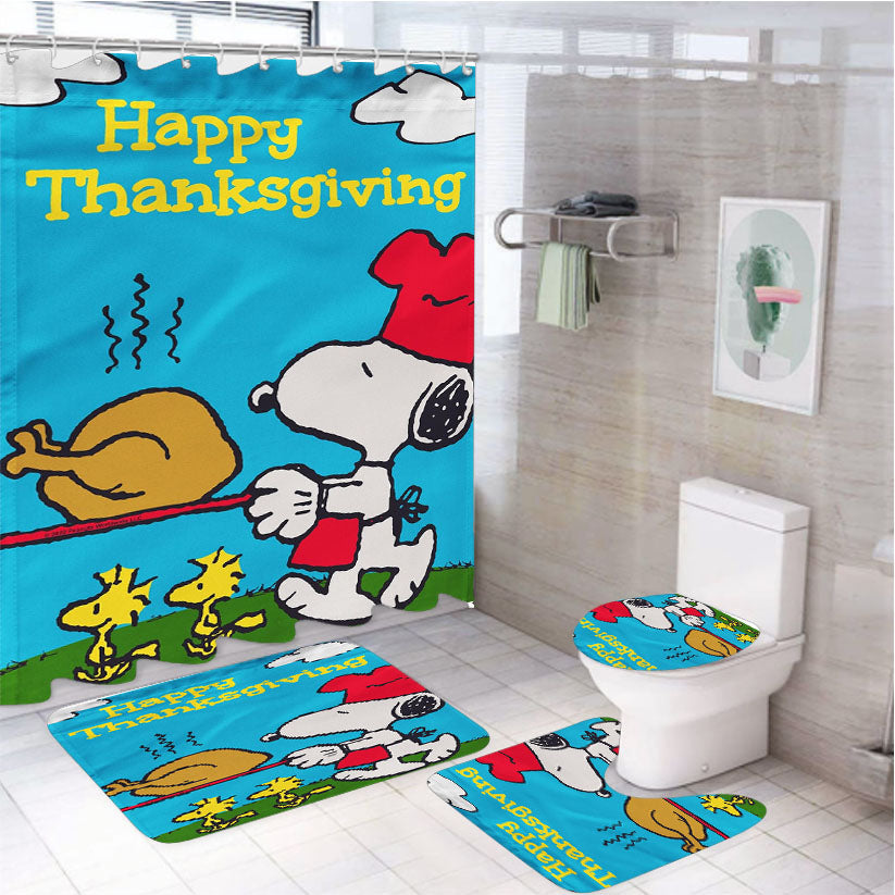 Peanuts Thanksgiving Snoopy 4Pcs Bathroom Set Shower Curtain