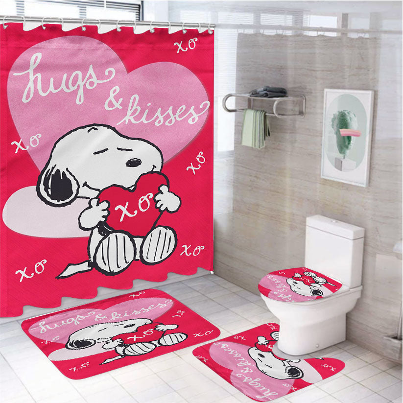 Peanuts Valentines Day Hugs And Kisses 4Pcs Bathroom Set Shower Curtain