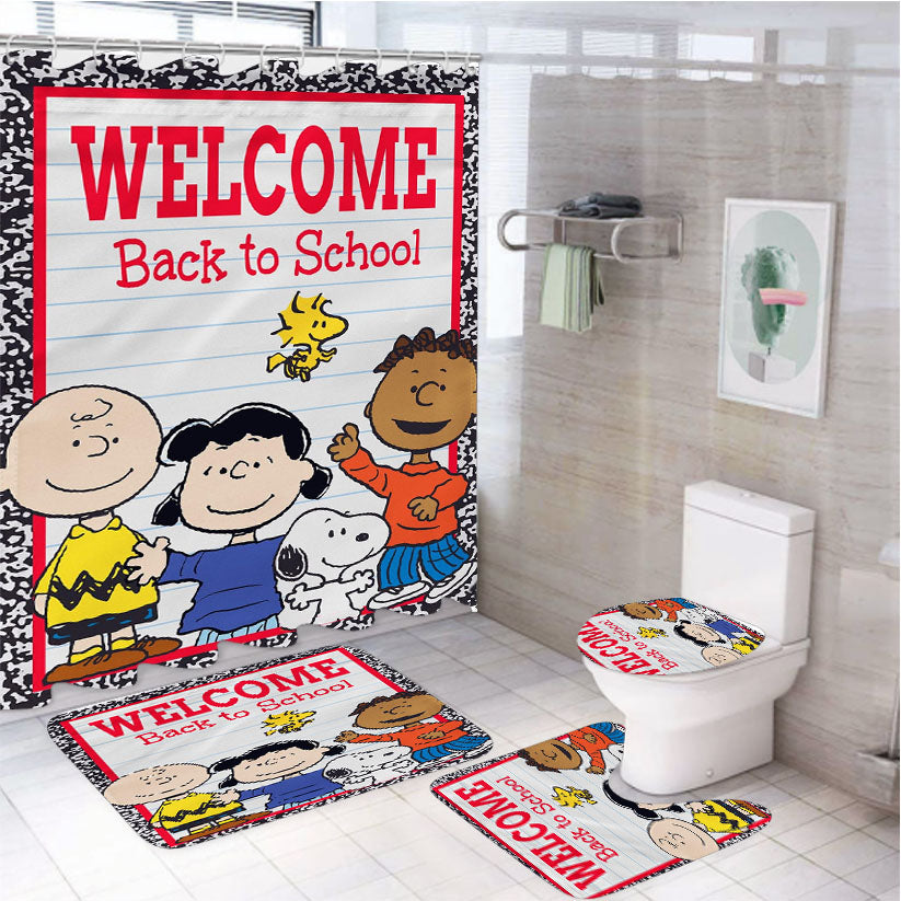 Peanuts Welcome Back To School Peanuts And The Gang 4Pcs Bathroom Set Shower Curtain