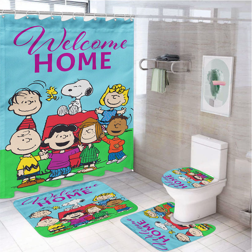 Peanuts Welcome Home Gang 4Pcs Bathroom Set Shower Curtain