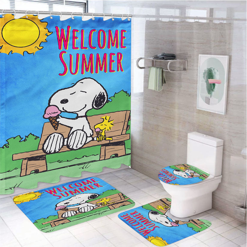 Peanuts Welcome Summer Snoopy & Woodstock 4Pcs Bathroom Set Shower Curtain