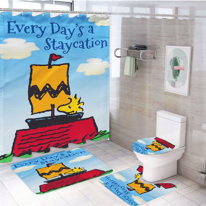 Peanuts Woodstock Staycation 4Pcs Bathroom Set Shower Curtain