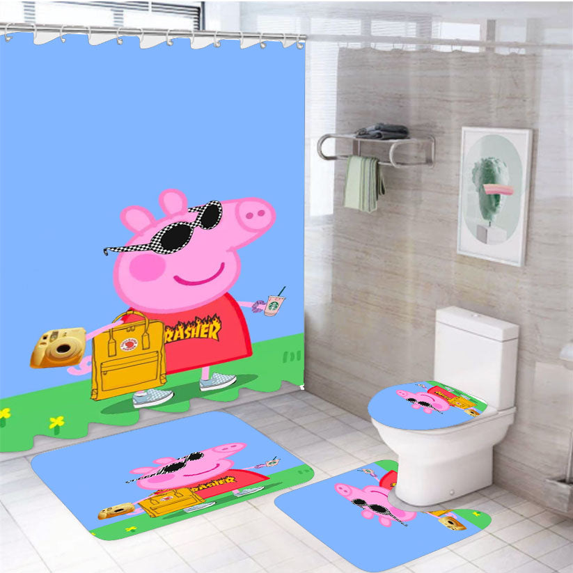 Peppa Pig Cool Hypebeast Vsco Girl 4Pcs Bathroom Set Shower Curtain
