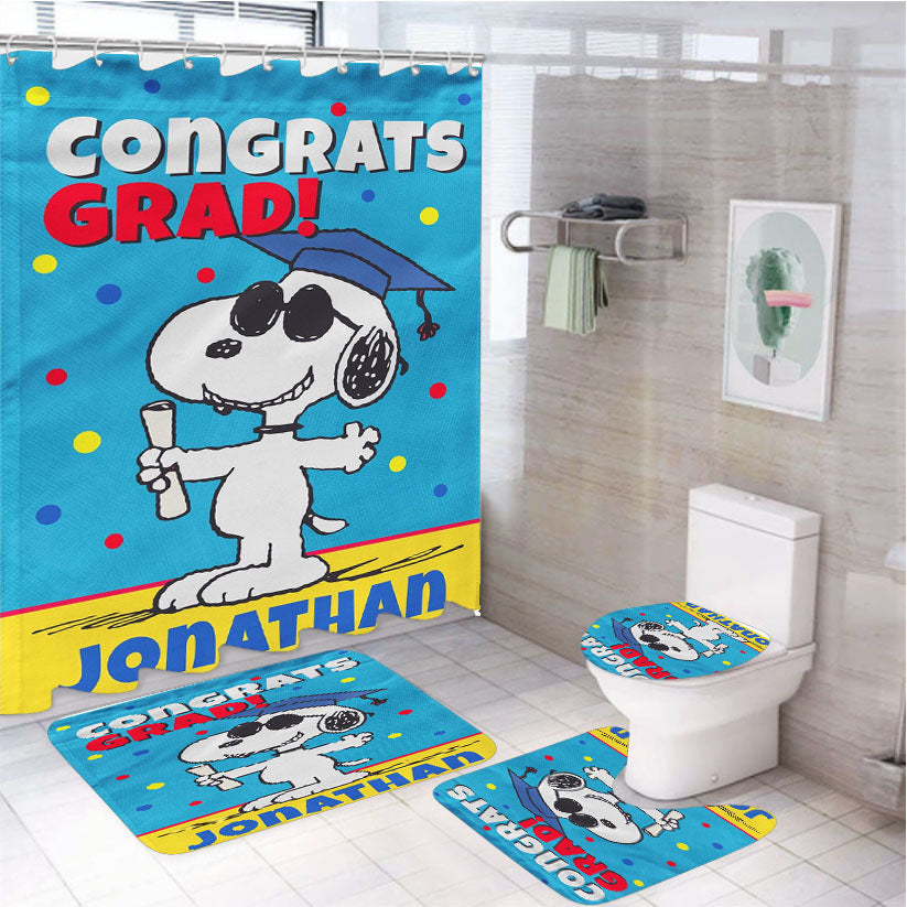 Personalized Snoopy Graduation 4Pcs Bathroom Set Shower Curtain