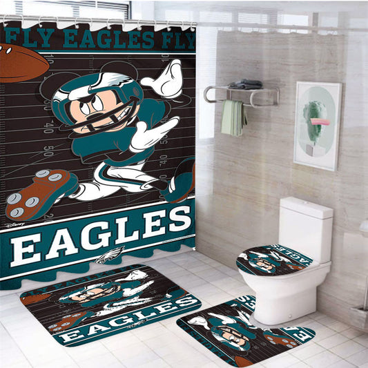 Philadelphia Eagles Disney Mickey Mouse Nfl 4Pcs Bathroom Set Shower Curtain