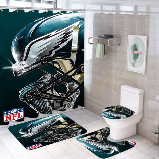 Philadelphia Eagles Nfl Helmet 4Pcs Bathroom Set Shower Curtain