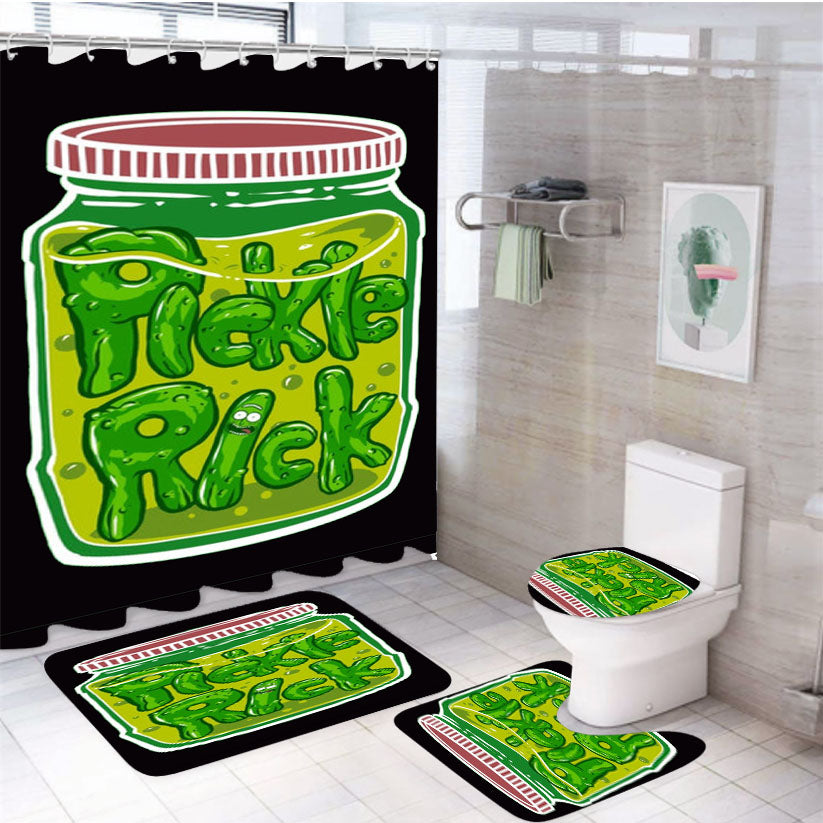 Pickle Rick 4Pcs Bathroom Set Shower Curtain