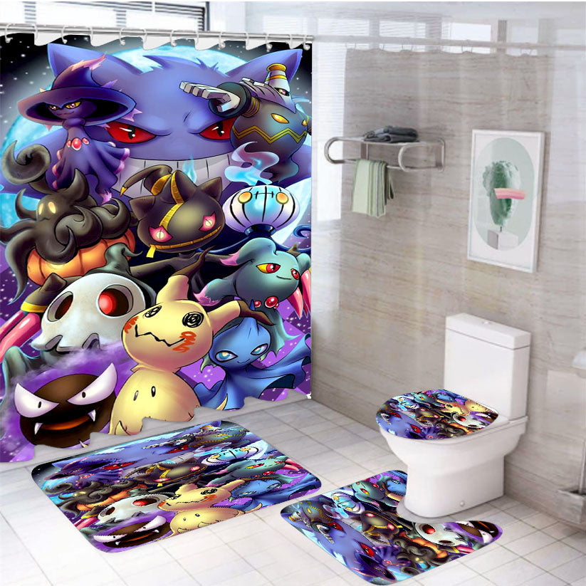 Pikachu And Pokemon Night Doodle 4Pcs Bathroom Set Shower Curtain