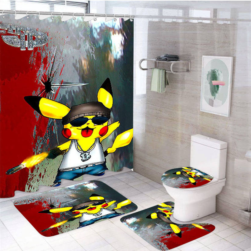 Pikachu Gangster 4Pcs Bathroom Set Shower Curtain