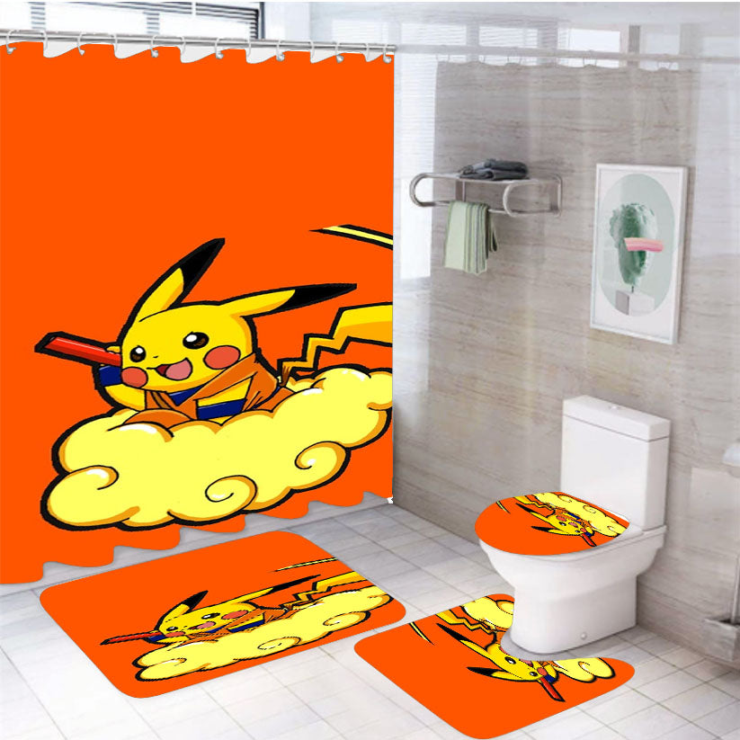 Pikachu Goku Dragon Ball 4Pcs Bathroom Set Shower Curtain