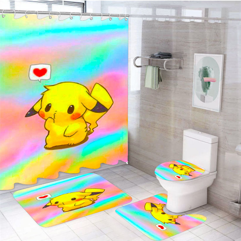 Pikachu Love 4Pcs Bathroom Set Shower Curtain