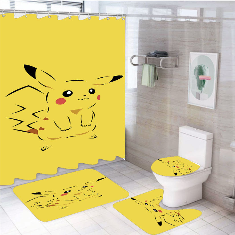 Pikachu Poke 4Pcs Bathroom Set Shower Curtain