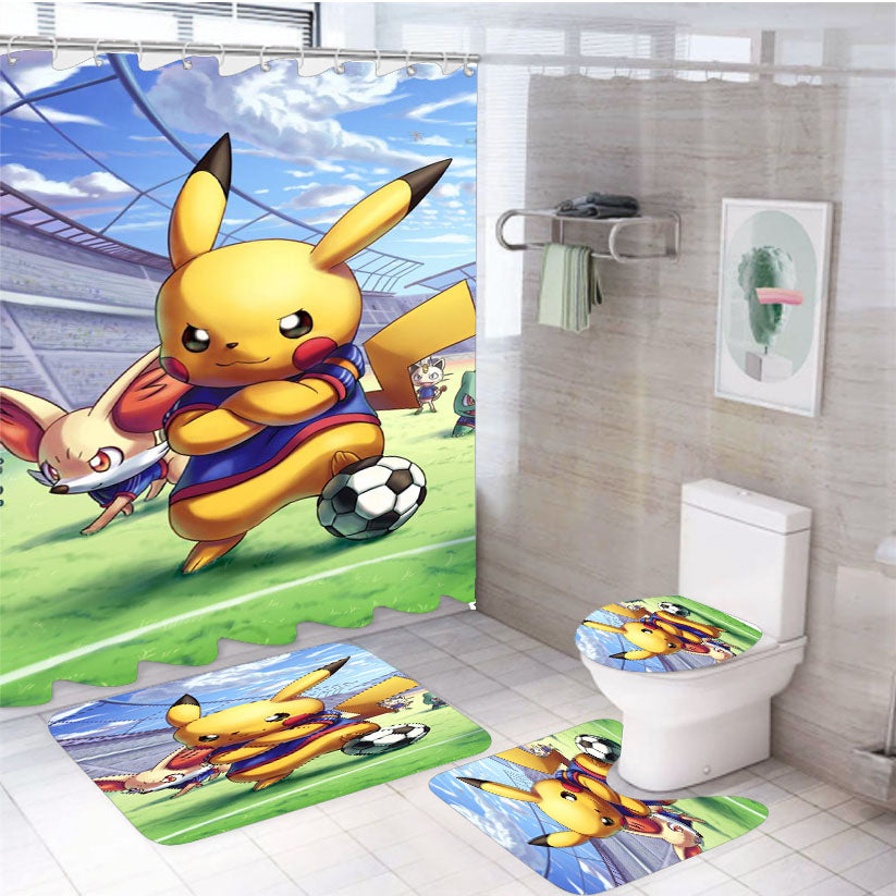 Pikachu Pokemen Football 4Pcs Bathroom Set Shower Curtain