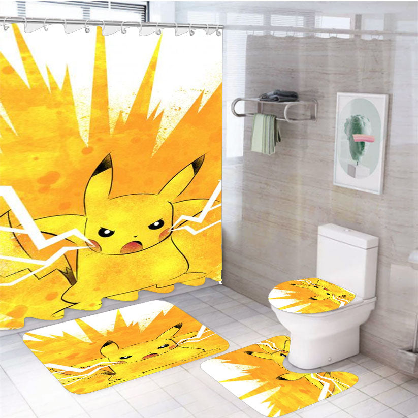 Pikachu Pokemon Electric 4Pcs Bathroom Set Shower Curtain