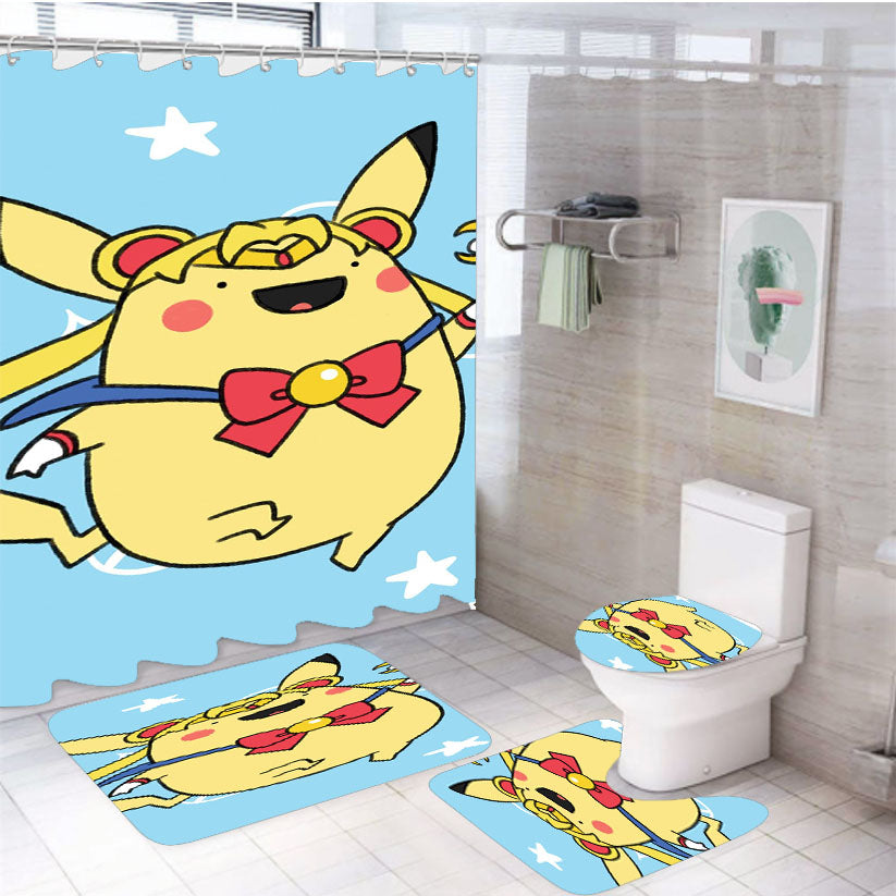 Pikachu Sailor Moon 4Pcs Bathroom Set Shower Curtain
