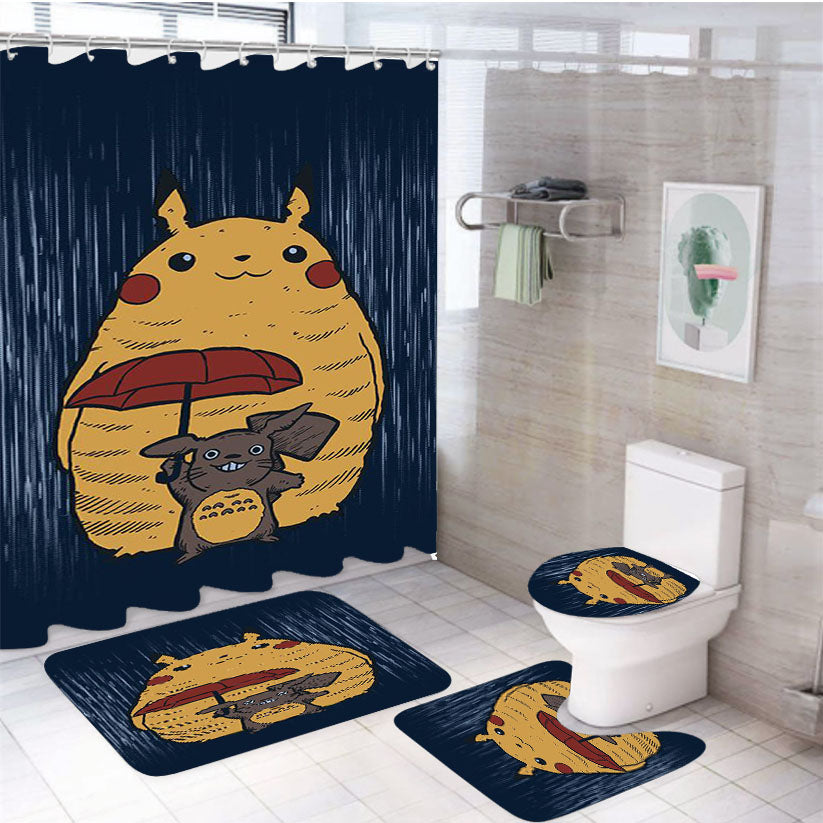 Pikachu Totoro 4Pcs Bathroom Set Shower Curtain