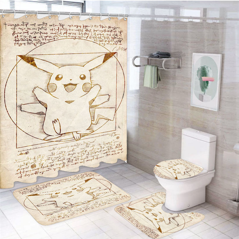 Pikachu Vitruvian 4Pcs Bathroom Set Shower Curtain