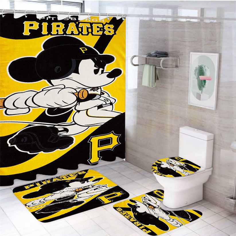 Pittsburgh Pirates Disney Mickey Mouse Mlb 4Pcs Bathroom Set Shower Curtain
