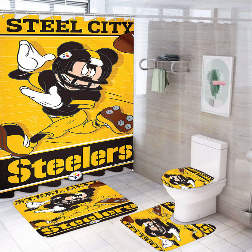 Pittsburgh Steelers Disney Mickey Mouse Nfl 4Pcs Bathroom Set Shower Curtain
