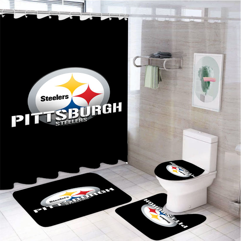 Pittsburgh Steelers Logo Black 4Pcs Bathroom Set Shower Curtain