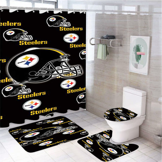 Pittsburgh Steelers Logos Helmets 4Pcs Bathroom Set Shower Curtain