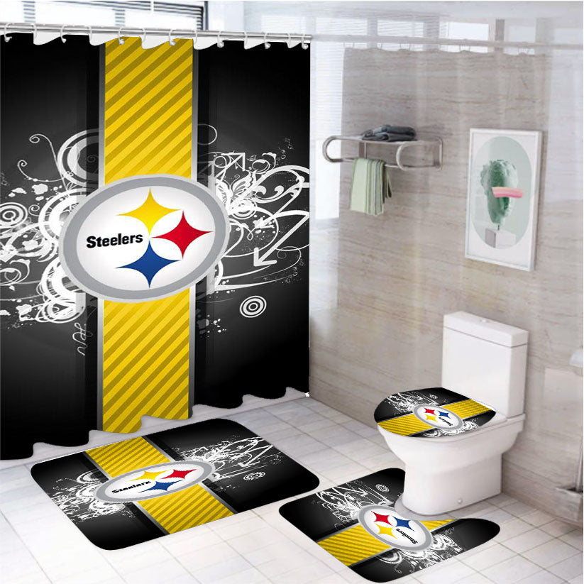 Pittsburgh Steelers Nfl Logo Wallpaper 4Pcs Bathroom Set Shower Curtain