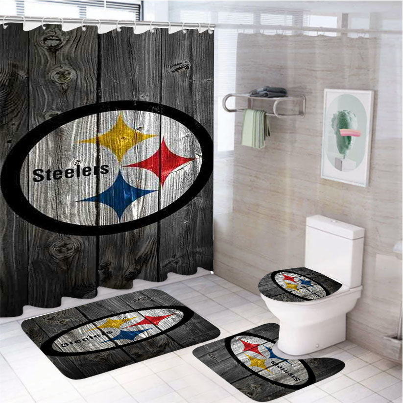 Pittsburgh Steelers Wooden Texture Logo 4Pcs Bathroom Set Shower Curtain