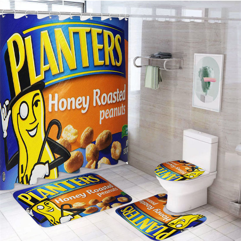 Planters Honey Roasted Mr Peanut 4Pcs Bathroom Set Shower Curtain