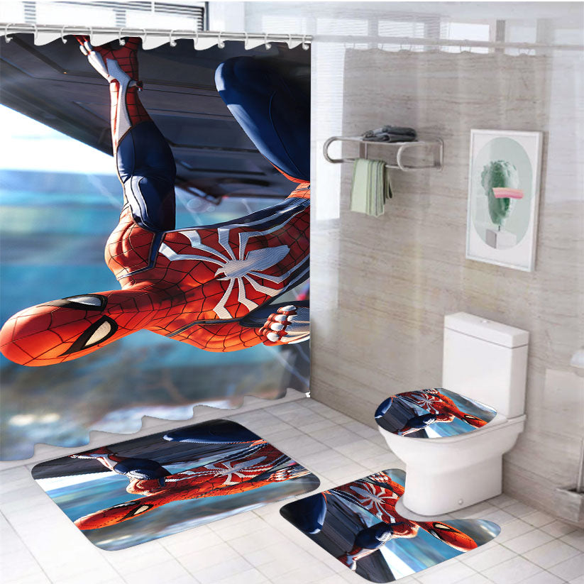 Playstation 4 Spiderman Character 4Pcs Bathroom Set Shower Curtain