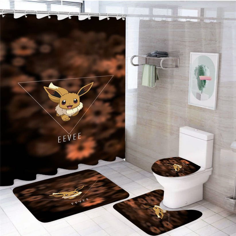 Pokemnon Eeve  4Pcs Bathroom Set Shower Curtain