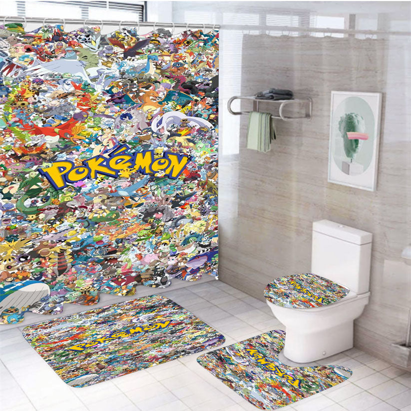 Pokemon All Character Collage 4Pcs Bathroom Set Shower Curtain