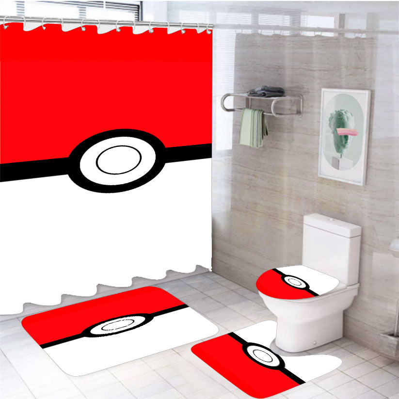 Pokemon Ball 4Pcs Bathroom Set Shower Curtain