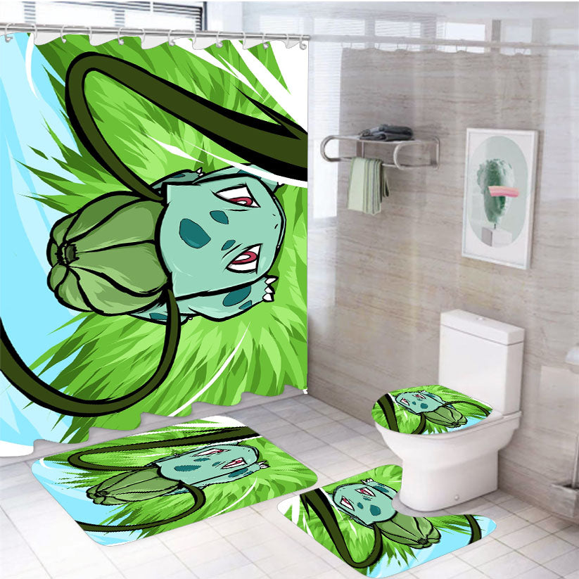 Pokemon Bulbasaur Attack 4Pcs Bathroom Set Shower Curtain