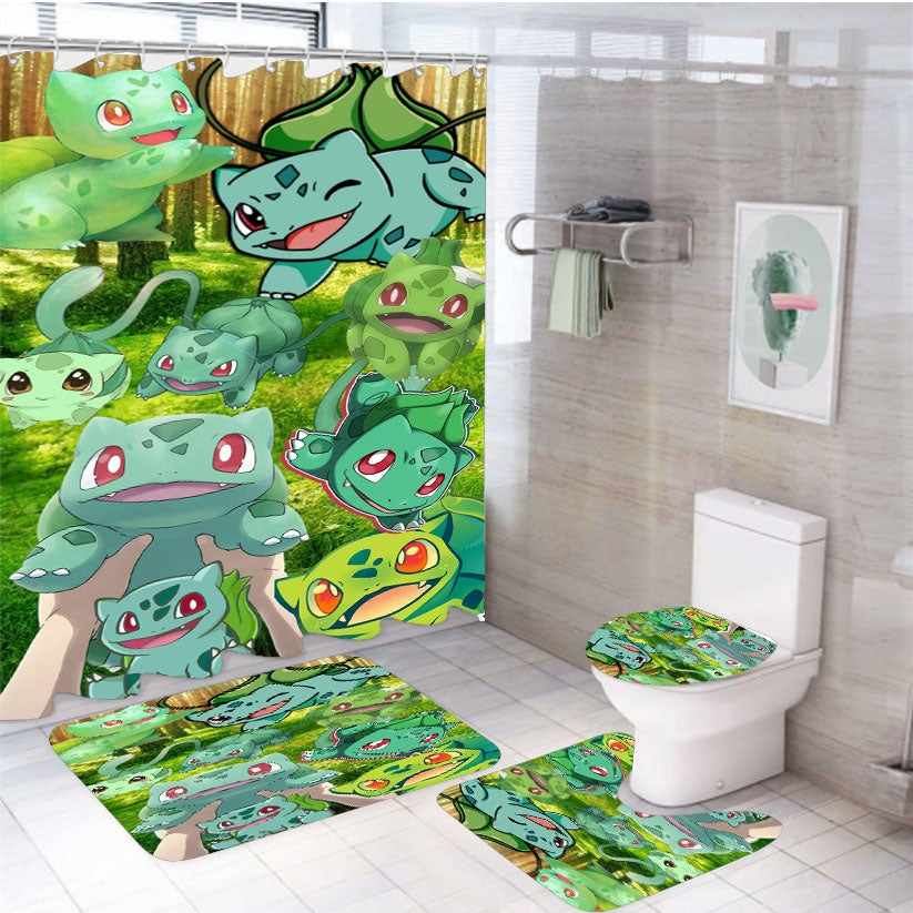 Pokemon Bulbasaur Collages 4Pcs Bathroom Set Shower Curtain