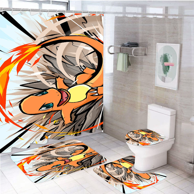 Pokemon Charmander Attacks 4Pcs Bathroom Set Shower Curtain