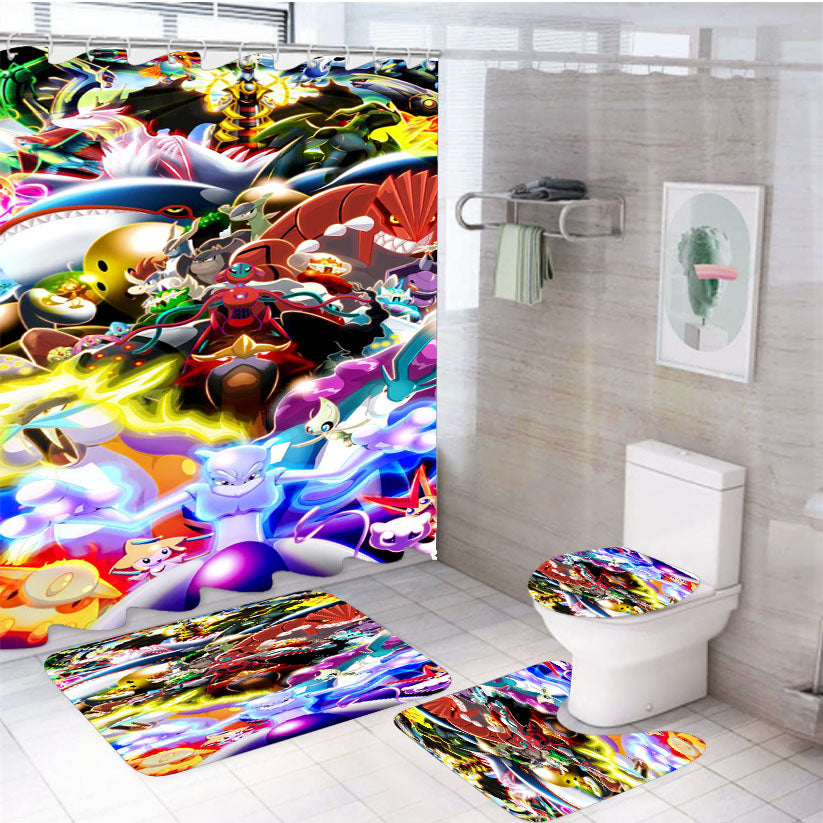 Pokemon Collection Of Neon Time 4Pcs Bathroom Set Shower Curtain