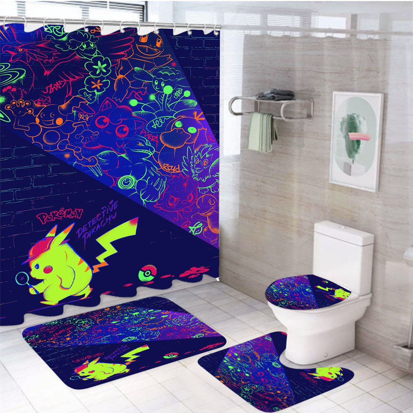 Pokemon Detective Pikachu 4Pcs Bathroom Set Shower Curtain