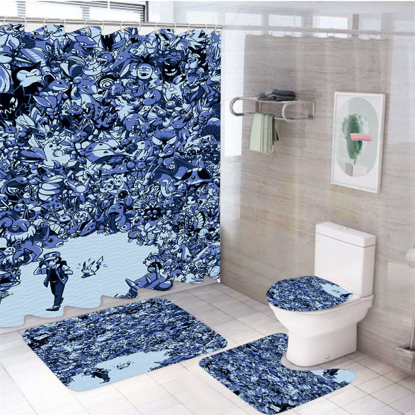 Pokemon Doodle All Character Art Canvas 4Pcs Bathroom Set Shower Curtain