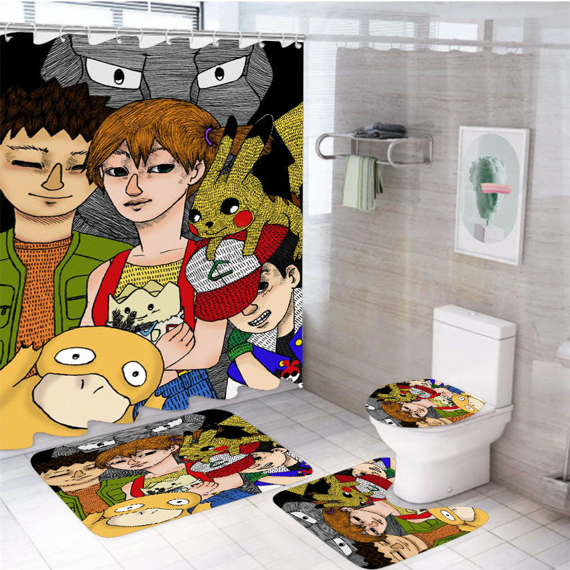 Pokemon Drawing 4Pcs Bathroom Set Shower Curtain