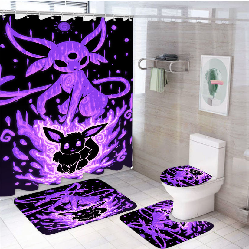 Pokemon Evolution Eevee To Espeon 4Pcs Bathroom Set Shower Curtain